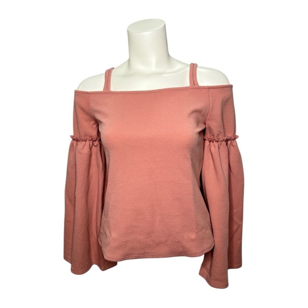 BAR III Pink Blush Cold Shoulder Bell Sleeve Shirt Sz XS NEW